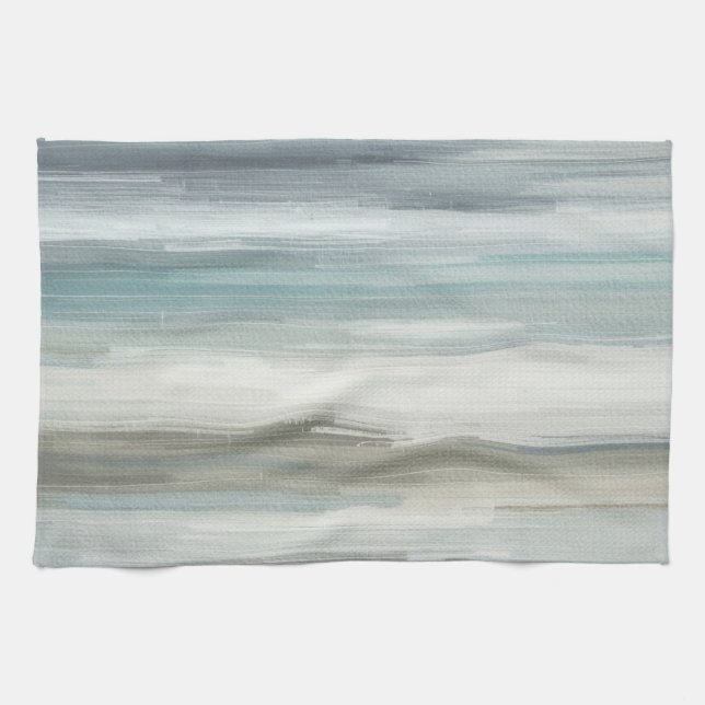 Light Blue Teal Gray Brown Abstract Stripe Kitchen Towel (Horizontal)