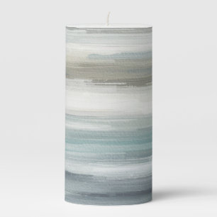 Light Blue Teal Gray Brown Abstract Stripe Pillar Candle
