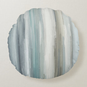 Light Blue Teal Gray Brown Abstract Stripe Round Pillow