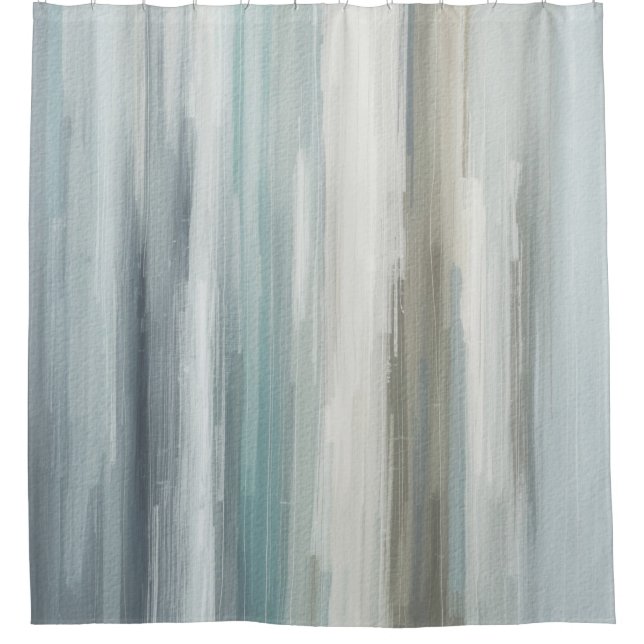 Light Blue Teal Gray Brown Abstract Stripe Shower Curtain (Front)