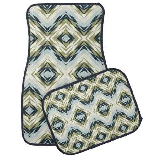 Light Blue Teal Olive Green White Tribal Art Car Floor Mat