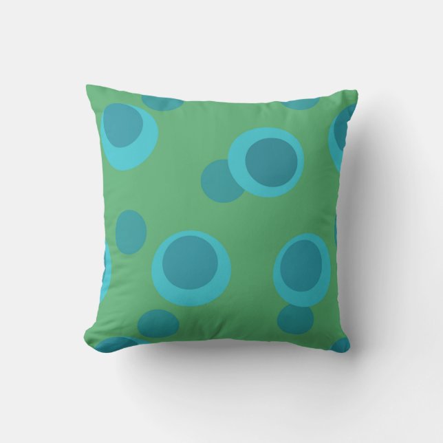 Light Blue, Teal, Slate retro dots on Olive Throw Pillow (Front)