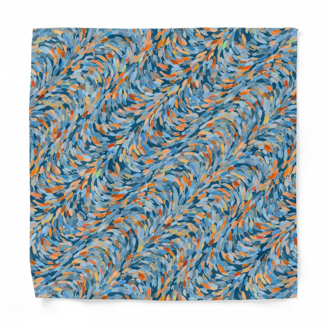 Light Blue Teal Turquoise Orange Red Swirls Bandana (Front)