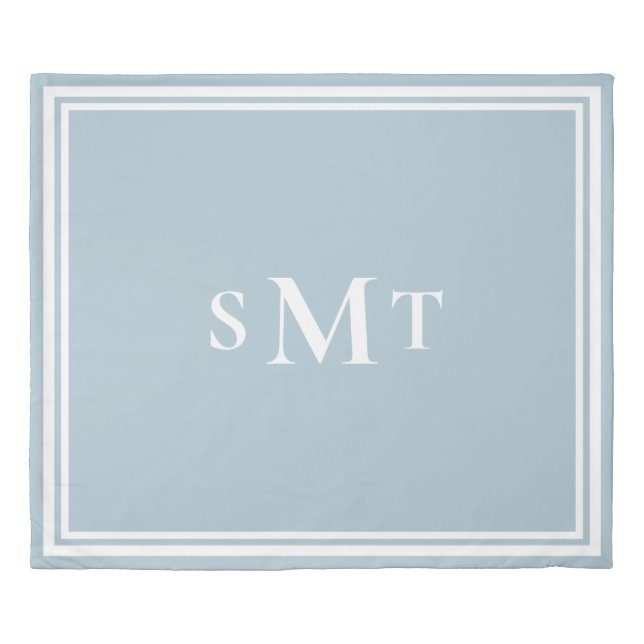 Light Blue Three Letter Monogram Duvet Cover (Front)
