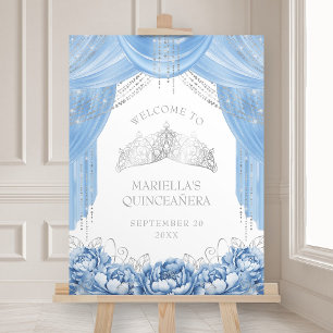 Light Blue Tiara Crown Quinceanera Welcome Foam Board