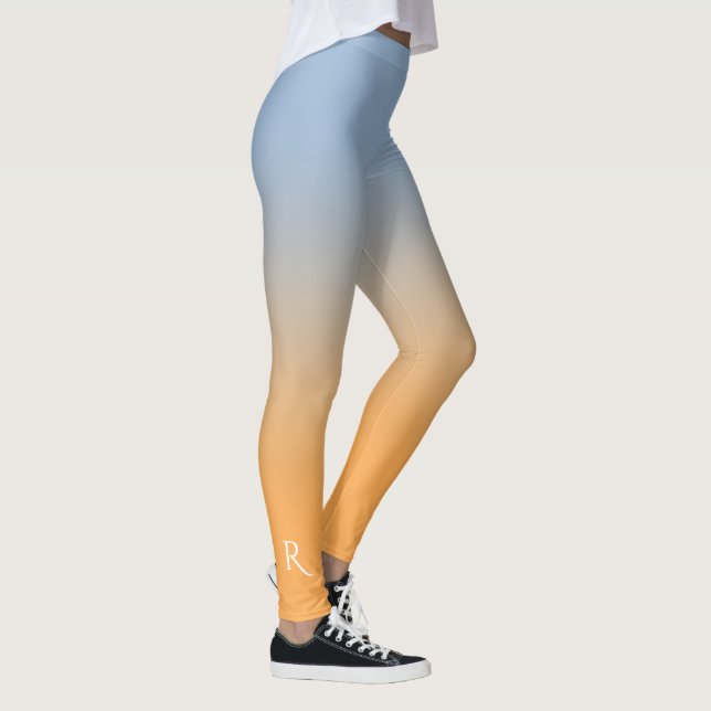 Light Blue to Orange Gradient Elegant Monogram Leggings (Right)