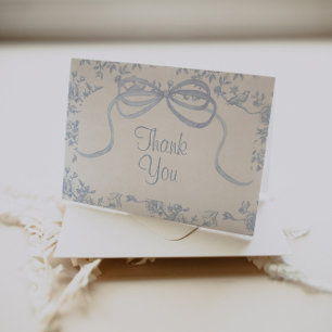 Light Blue Toile and Bow Bridal or Baby Shower Thank You Card