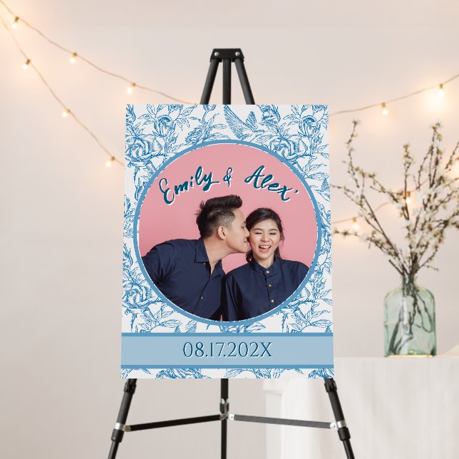 Light Blue Toile chinoiserie Photo Wedding  Foam Board (In Situ (Stand))
