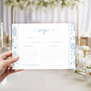 Light Blue Toile Floral Bridal Shower Recipe Card