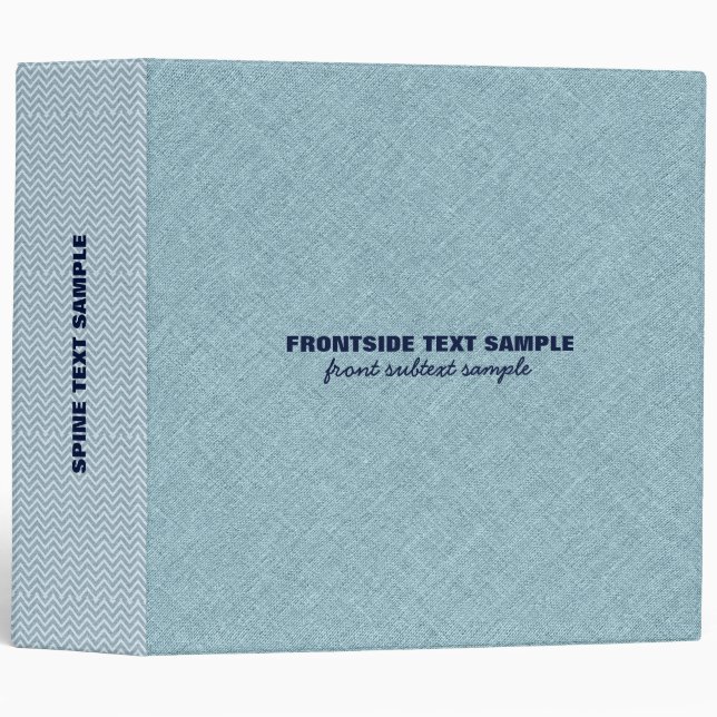 Light Blue Tones Linen Burlap Fabric Look 3 Ring Binder (Front/Spine)