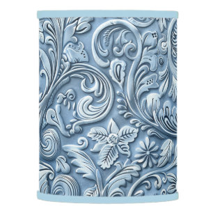 Light blue tooled leather floral lamp shade