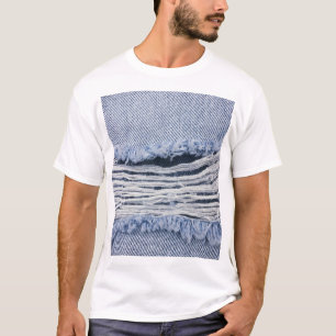Light Blue Torn Jeans Texture T-Shirt