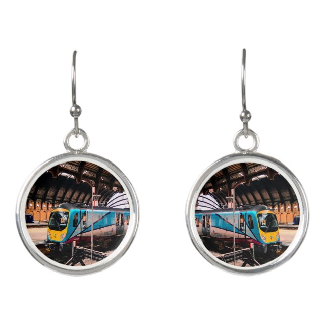 Light blue train earrings (Front)
