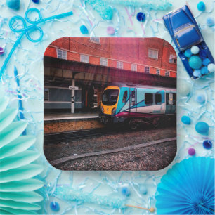 Light blue train paper plates