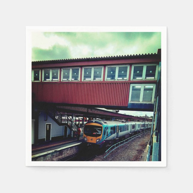 Light blue train , under the bridge  napkins (Front)