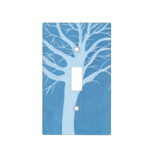 Light Blue Tree Silhouette Light Switch Covers