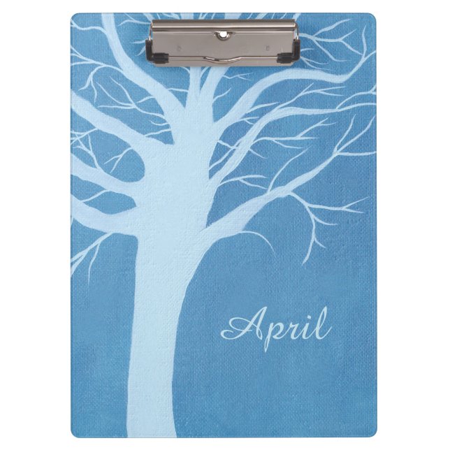 Light Blue Tree Silhouette Your Words Clipboard (Front)