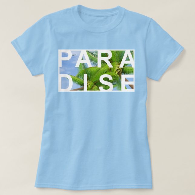 Light Blue Trendy Holiday Palms Sky Template Cute T-Shirt (Design Front)