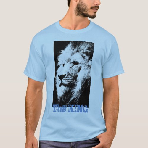 Light Blue Trendy Modern Lion Head Pop Art Mens T_Shirt