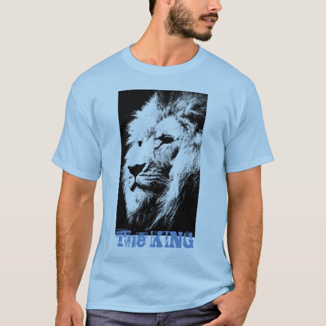 Light Blue Trendy Modern Lion Head Pop Art Mens T-Shirt (Front)