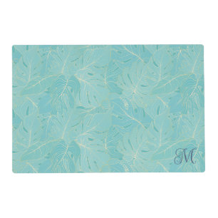Light blue tropical palm leaves luxury pattern placemat