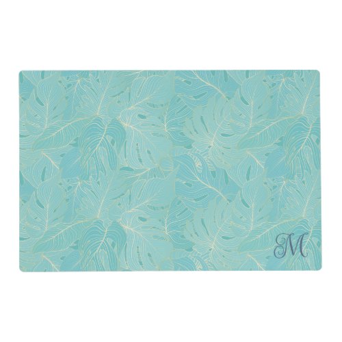 Light blue tropical palm leaves luxury pattern placemat