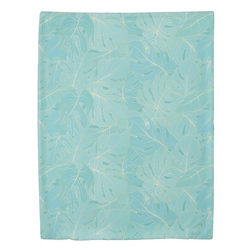 Light blue tropical palm leaves pattern duvet cover