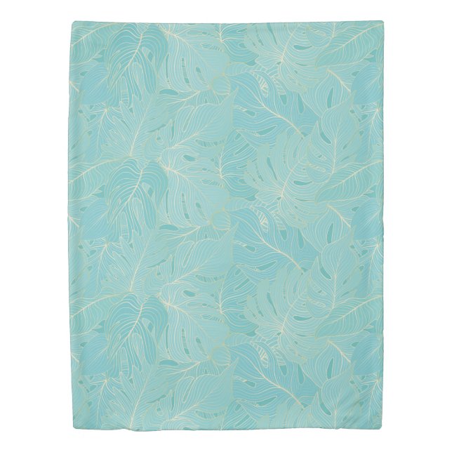 Light blue tropical palm leaves pattern duvet cover (Front)