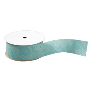 Light blue tropical palm leaves pattern grosgrain ribbon