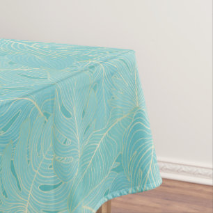 Light blue tropical palm leaves pattern tablecloth