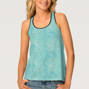 Light blue tropical palm leaves pattern tank top