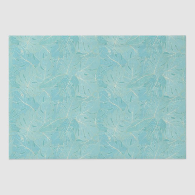 Light blue tropical palm leaves pattern tissue paper (Front)