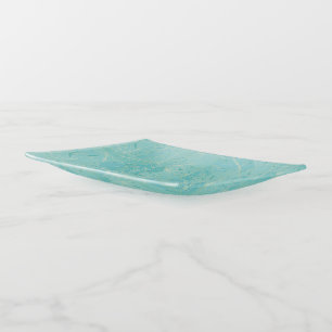 Light blue tropical palm leaves pattern trinket tray