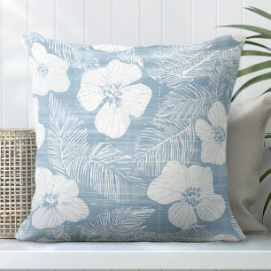 Light Blue Tropical Throw Pillow