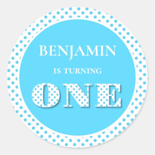 Light Blue Turning One Polka Dot Classic Round Sticker