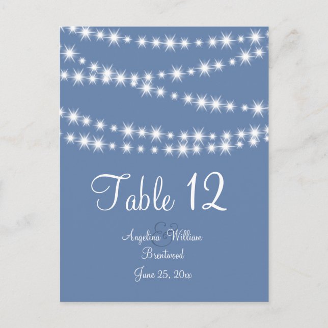 Light Blue Twinkle Lights Table Number (Front)