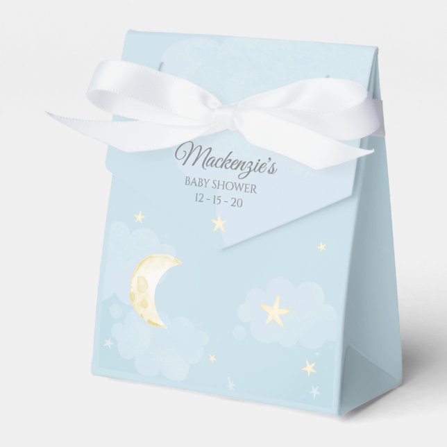 Light Blue Twinkle Little Star Sky Baby Shower Favor Boxes (Front Side)