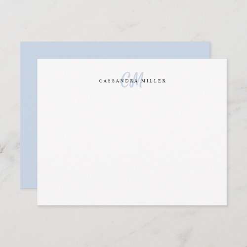 Light Blue Two Letter Initial Monogram Name Note Card
