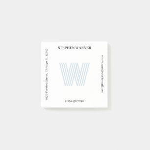 Light Blue Typography Monogram Name Address Post-it Notes