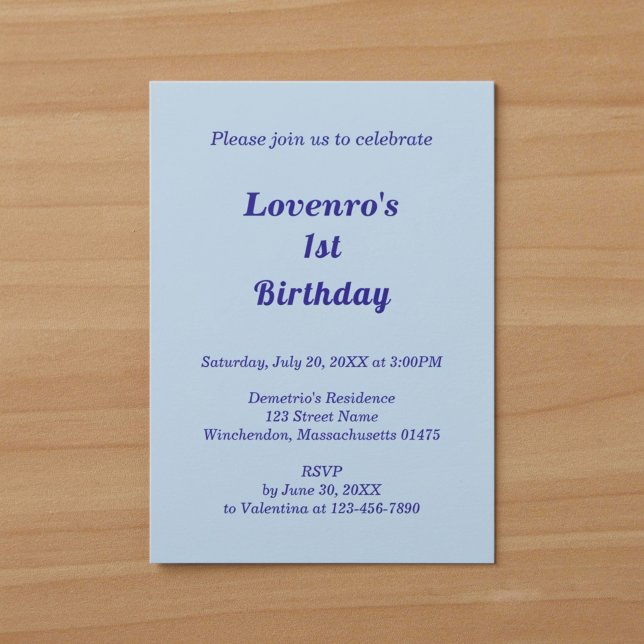 Light Blue Typography Style Kids Birthday Invitation (Light Blue Minimalist Typography Style Kids Birthday Invitation)