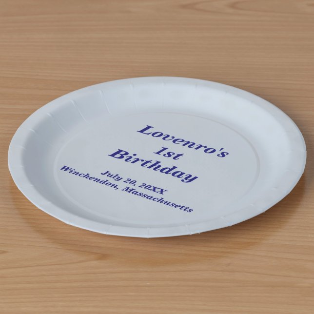 Light Blue Typography Style Kids Birthday Paper Plates (Typography style minimalist light blue kids birthday paper plate)