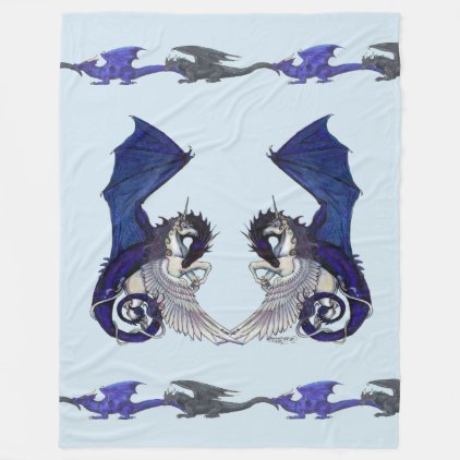 Light Blue Unicorn and Dragon Blanket