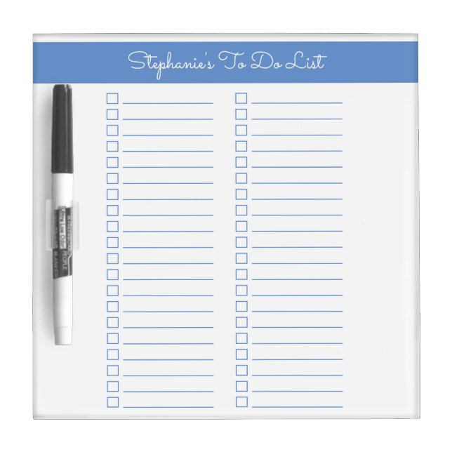 Light Blue Vertical Two Column Checklist Dry Erase Board (Front)