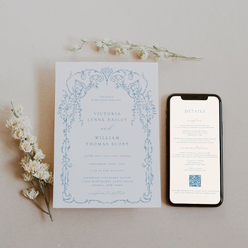 Light Blue Victorian Frame Wedding Invitation