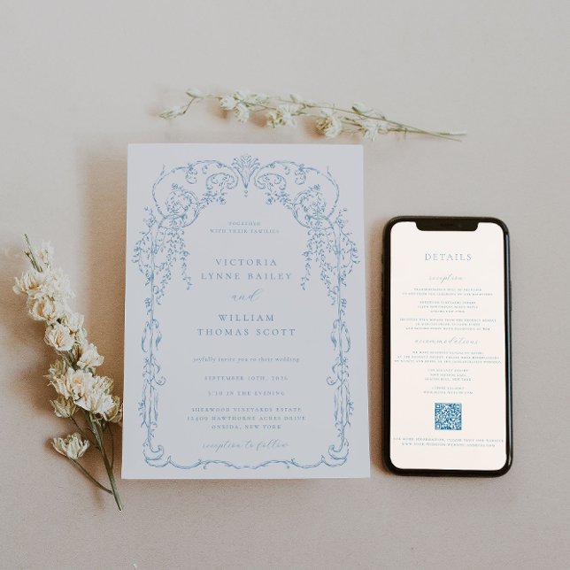 Light Blue Victorian Frame Wedding Invitation (Creator Uploaded)