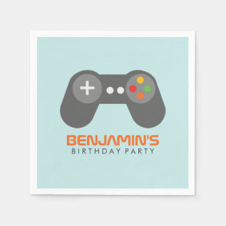 Light Blue Video Game Controller Birthday Napkins