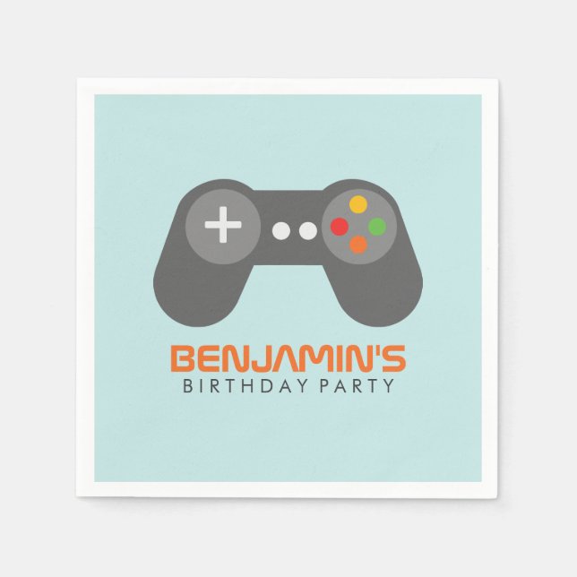 Light Blue Video Game Controller Birthday Napkins (Front)