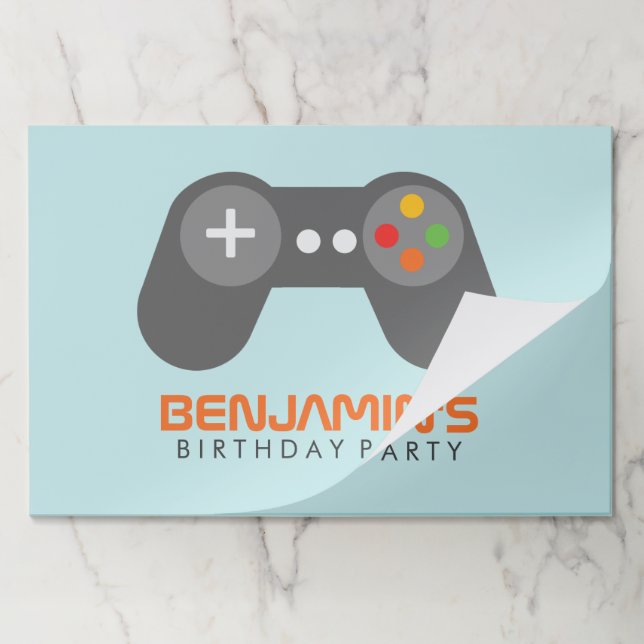 Light Blue Video Game Controller Birthday Paper Pad (Folded)