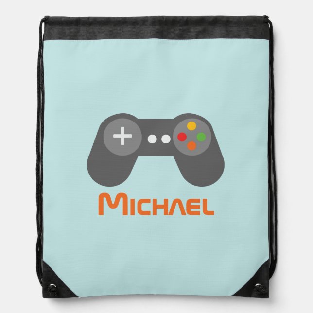Light Blue Video Game Controller Drawstring Bag (Front)