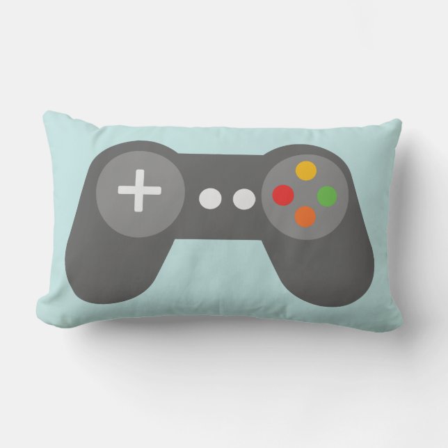 Light Blue Video Games Controller Lumbar Pillow (Front)